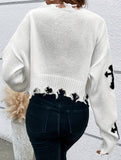 Ripped tassel long-sleeved loose-fitting sweater