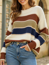 Relaxed Loose Classic Striped Crew Neck Sweater