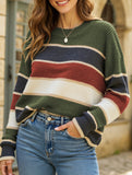 Relaxed Loose Classic Striped Crew Neck Sweater