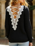 Lace hollow V-neck pullover long-sleeved sweater