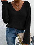 Lace hollow V-neck pullover long-sleeved sweater