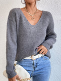 Lace hollow V-neck pullover long-sleeved sweater
