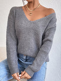 Lace hollow V-neck pullover long-sleeved sweater