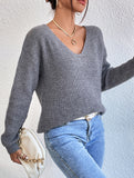 Lace hollow V-neck pullover long-sleeved sweater