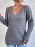 Lace hollow V-neck pullover long-sleeved sweater