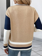Casual round neck patchwork contrast color sweater