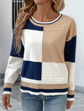 Casual round neck patchwork contrast color sweater