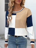 Casual round neck patchwork contrast color sweater