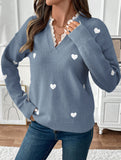 Heart Print Lace Trim Sweater