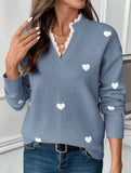 Heart Print Lace Trim Sweater