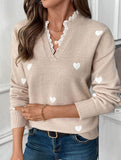 Heart Print Lace Trim Sweater