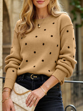 Polka dot jacquard round neck long-sleeved sweater