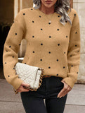 Polka dot jacquard round neck long-sleeved sweater