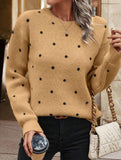 Polka dot jacquard round neck long-sleeved sweater