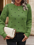 Polka dot jacquard round neck long-sleeved sweater