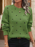 Polka dot jacquard round neck long-sleeved sweater