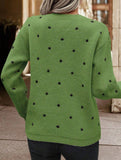 Polka dot jacquard round neck long-sleeved sweater
