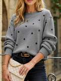 Polka dot jacquard round neck long-sleeved sweater