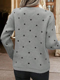 Polka dot jacquard round neck long-sleeved sweater