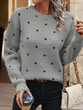 Polka dot jacquard round neck long-sleeved sweater