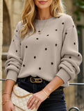 Polka dot jacquard round neck long-sleeved sweater