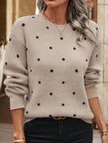 Polka dot jacquard round neck long-sleeved sweater