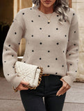 Polka dot jacquard round neck long-sleeved sweater