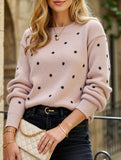 Polka dot jacquard round neck long-sleeved sweater