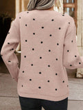 Polka dot jacquard round neck long-sleeved sweater