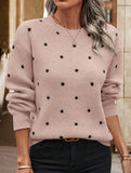 Polka dot jacquard round neck long-sleeved sweater