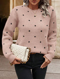 Polka dot jacquard round neck long-sleeved sweater