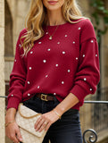 Polka dot jacquard round neck long-sleeved sweater