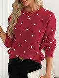 Polka dot jacquard round neck long-sleeved sweater