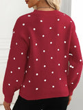 Polka dot jacquard round neck long-sleeved sweater