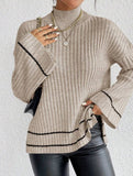 Color-blocked loose long-sleeved sweater