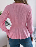 Solid color cable knitted waist ruffled sweater