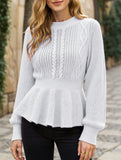 Solid color cable knitted waist ruffled sweater