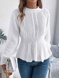 Solid color cable knitted waist ruffled sweater
