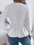 Solid color cable knitted waist ruffled sweater