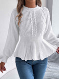 Solid color cable knitted waist ruffled sweater