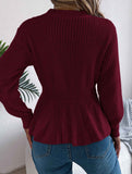Solid color cable knitted waist ruffled sweater