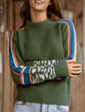 Hollow leopard print crew neck sweater