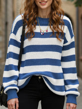crew neck loose striped pullover sweater