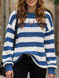crew neck loose striped pullover sweater