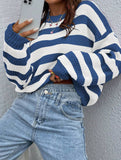 crew neck loose striped pullover sweater