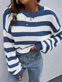 crew neck loose striped pullover sweater