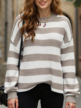 crew neck loose striped pullover sweater