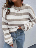 crew neck loose striped pullover sweater