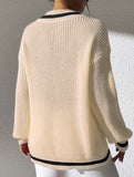 Contrast color V-neck loose sweater