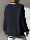 Contrast color V-neck loose sweater
